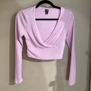 Long-sleeved Ribbed Light Purple Crop Top